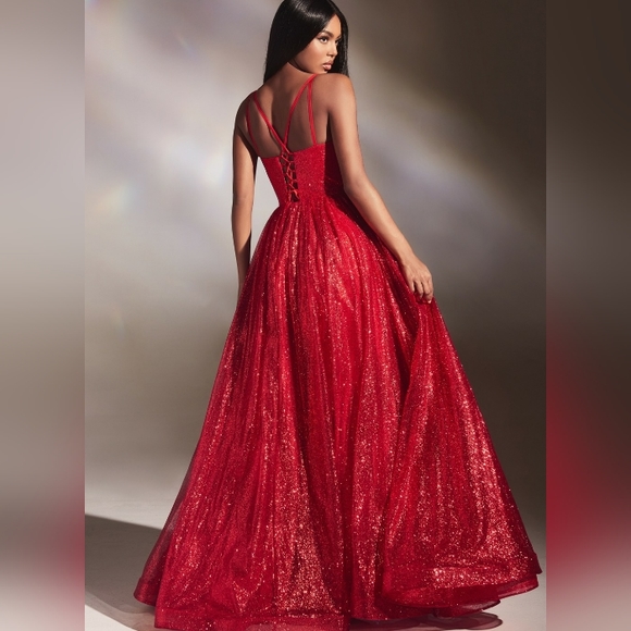 Green, black, red glitter formal evening ball gown - Picture 3 of 4